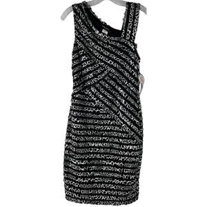 Signature by RobbieBee NWT Cocktail Bodycon Ruffle Mini Dress Black/White Size S
